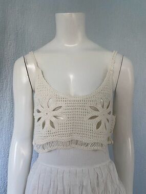 LP Native Rose Crochet NEW Flower Crop Tank Top - Cream Boho Festival  Large